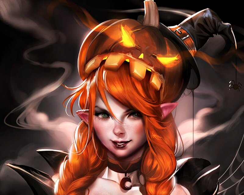 Elf Woman with Pumpkin Hat