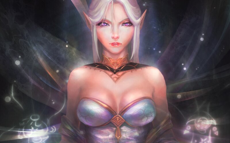 Elf Woman with Purple Eyes — Dramatic, Night