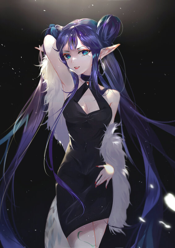Elf Woman with Purple Hair — Dramatic, Night, Digital Art