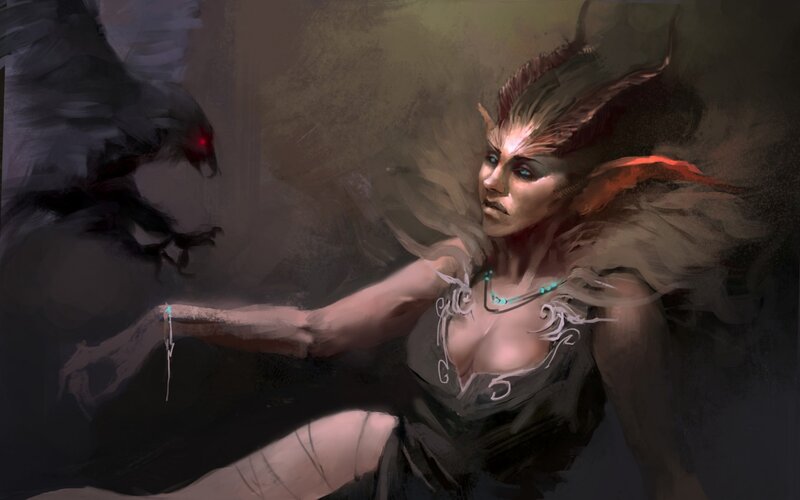 Elf Woman with Raven