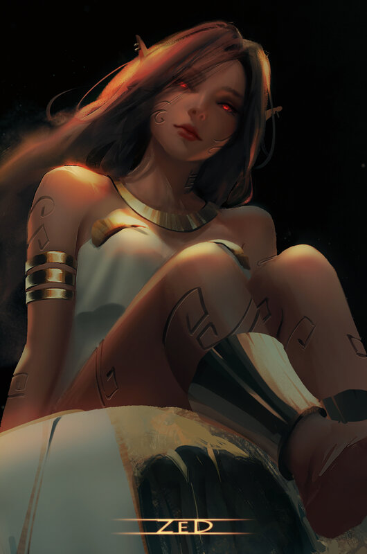 Elf Woman with Red Eyes — Black, Dramatic