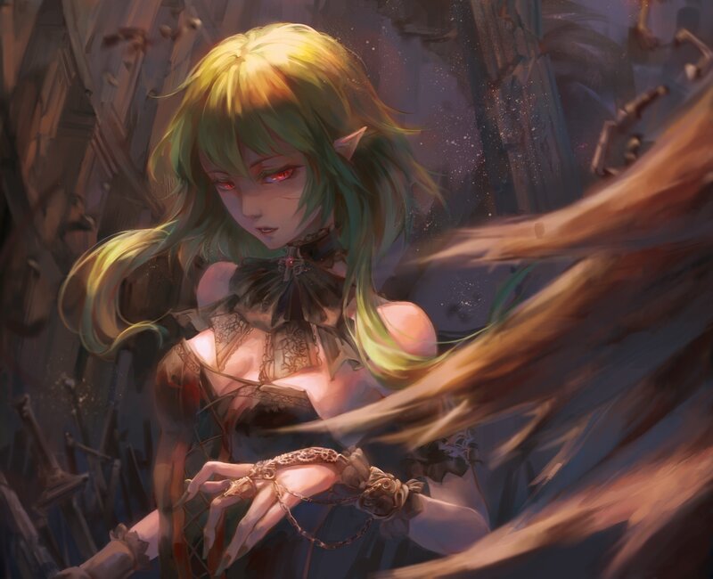 Elf Woman with Red Eyes — Green