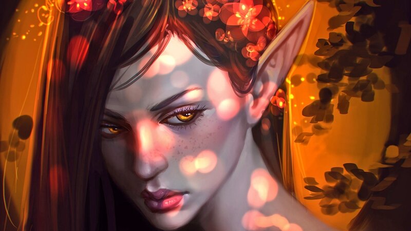 Elf Woman with Red Flowers