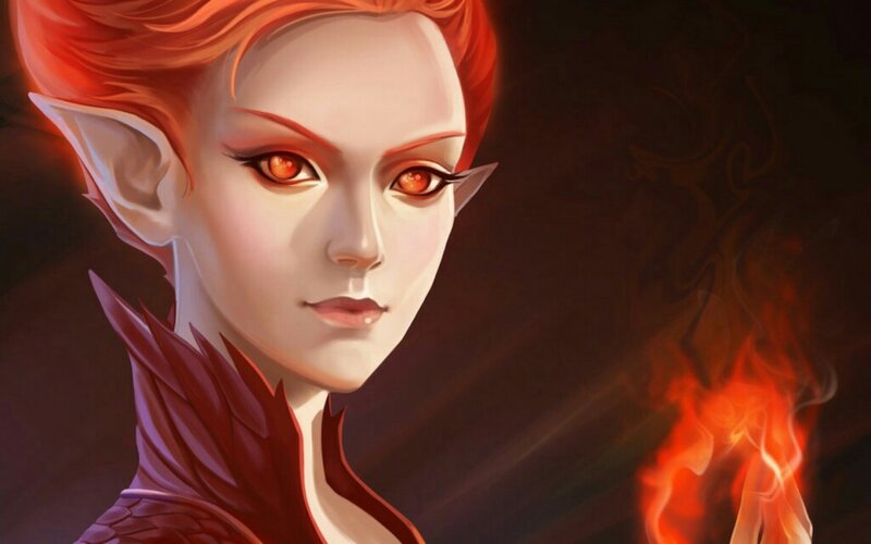 Elf Woman with Red Hair — Dramatic, Digital Art, Fire