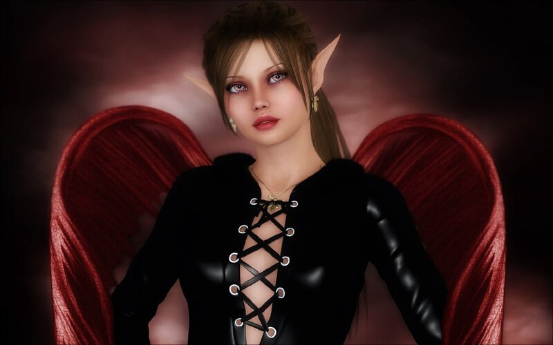 Elf Woman with Red Wings — Dramatic, 3d Render