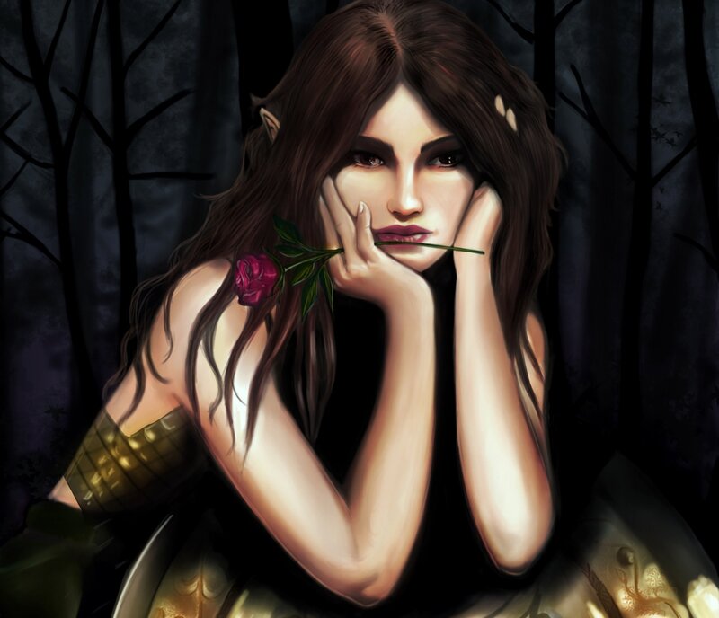 Elf Woman with Rose — Black