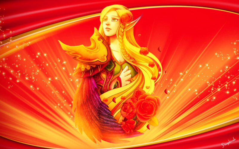 Elf Woman with Roses — Red, Dramatic