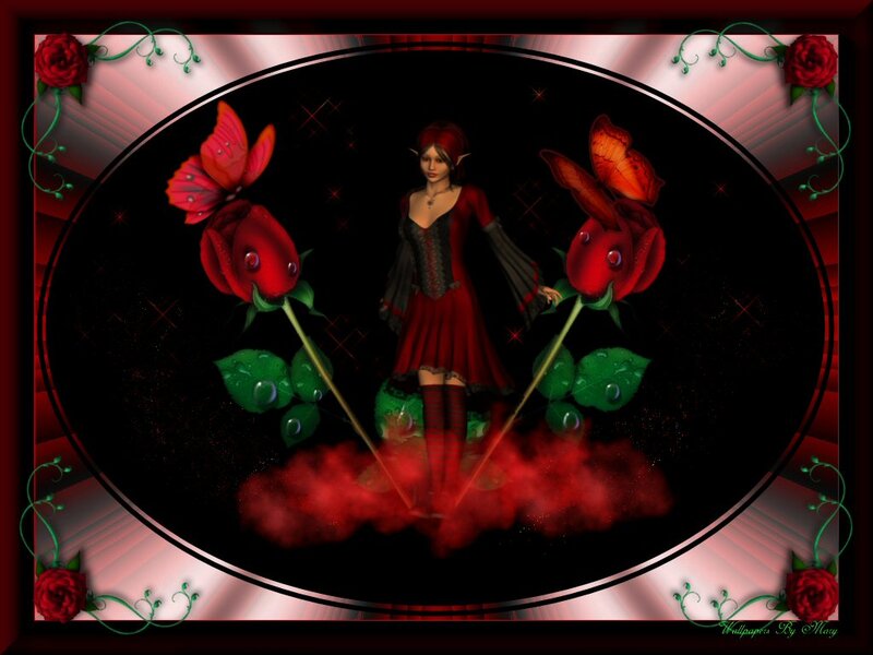 Elf Woman with Roses — Red