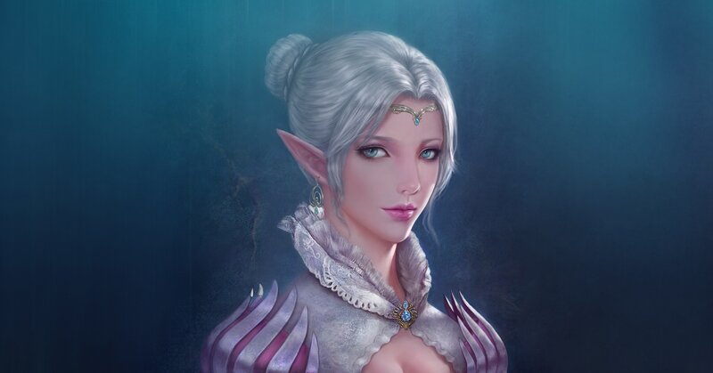 Elf Woman with Silver Hair — Blue