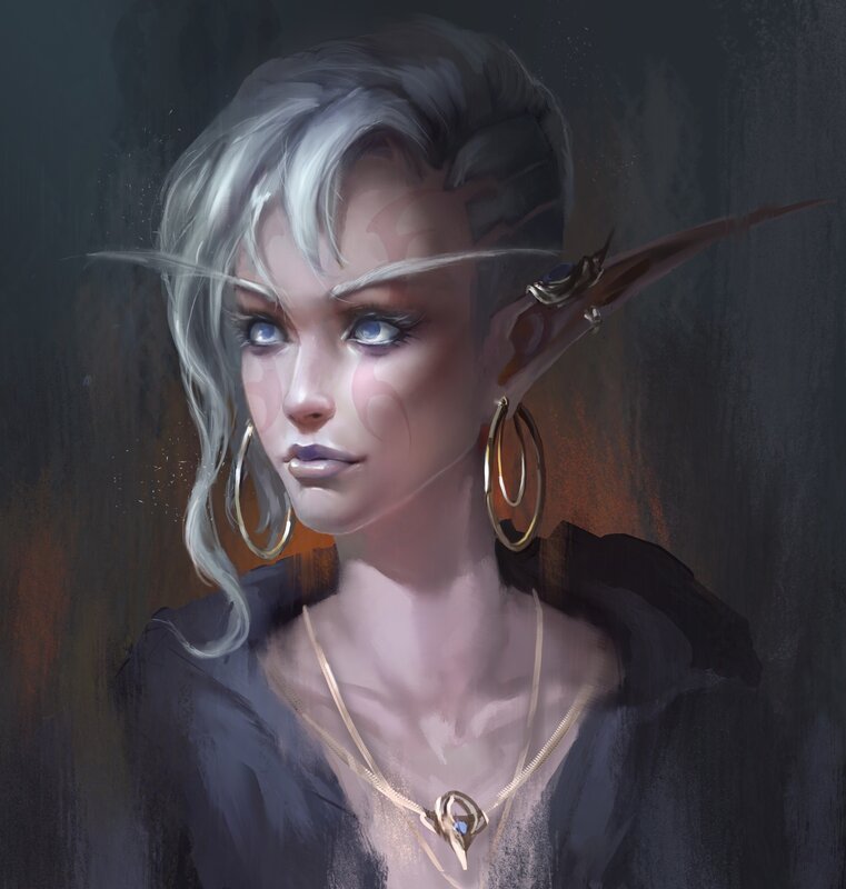 Elf Woman with Silver Hair — Gray, Dramatic