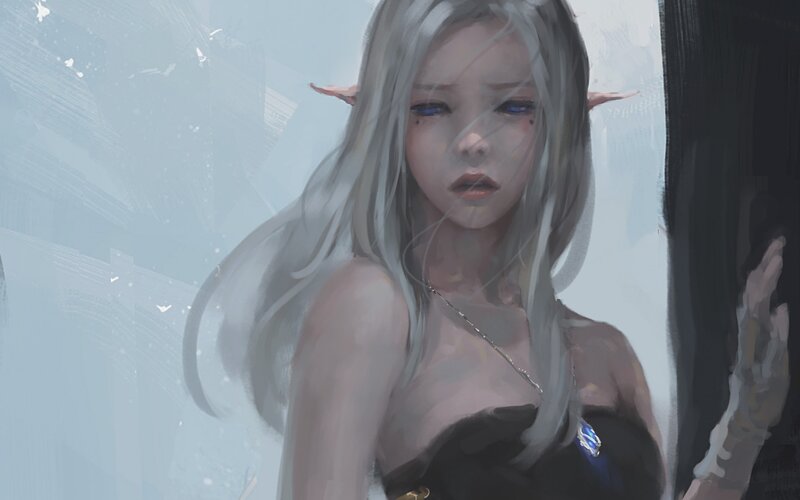 Elf Woman with Silver Hair — Gray