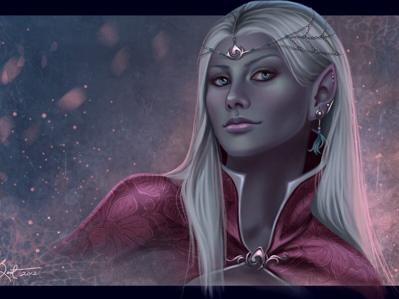 Elf Woman with Silver Hair — Purple, Dramatic