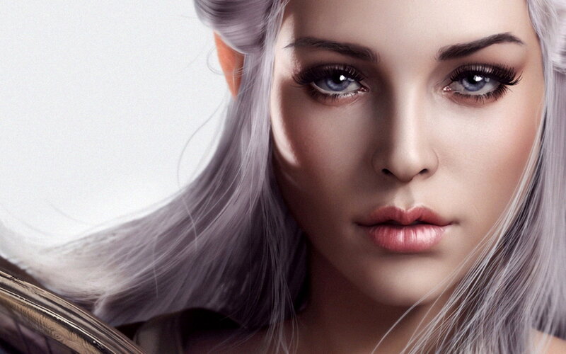 Elf Woman with Silver Hair — Serious