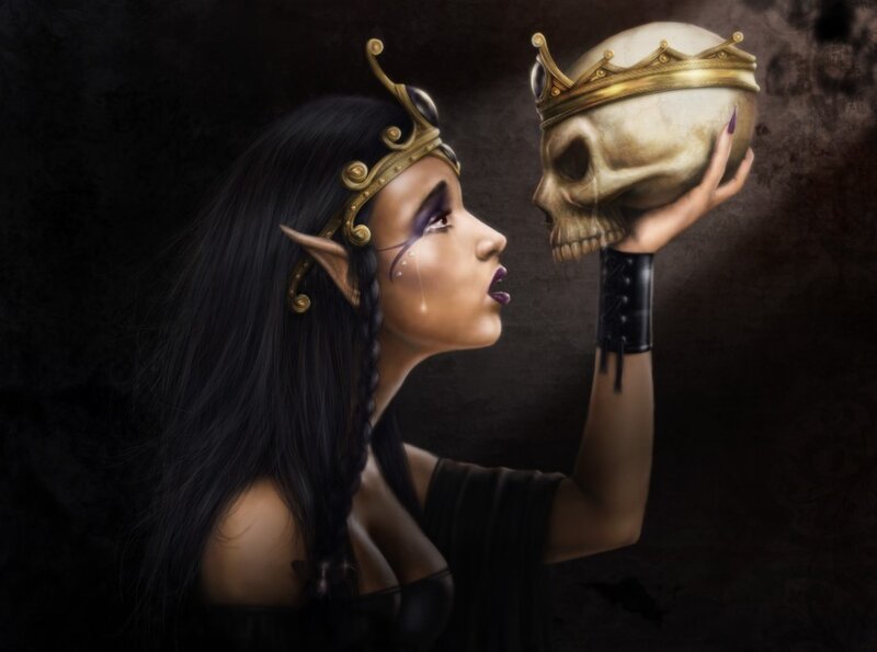 elf woman with skull crown