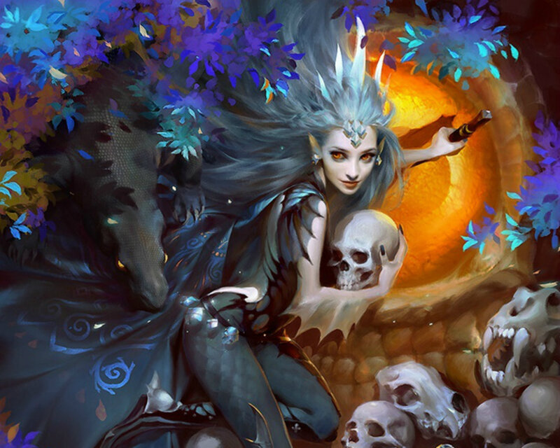 Elf Woman with Skull