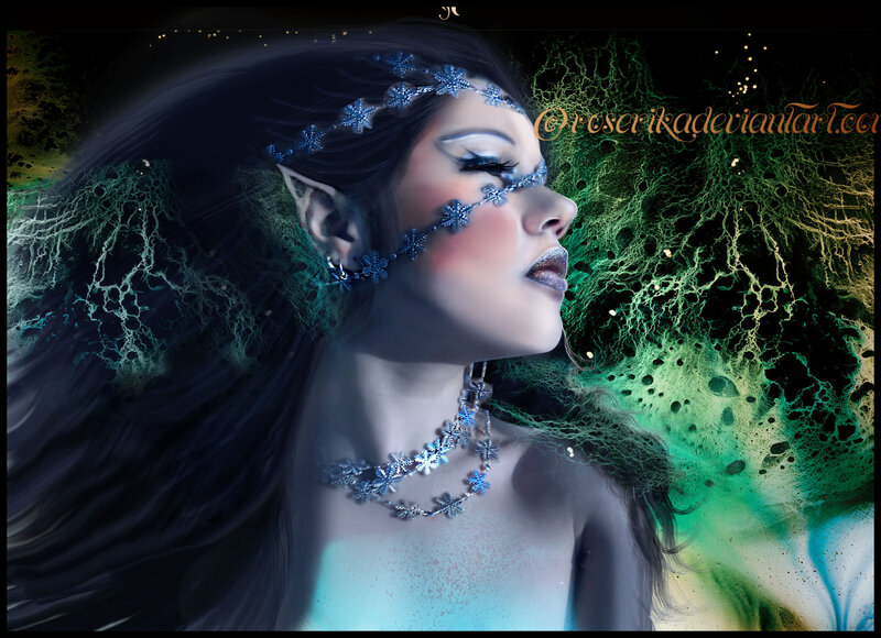 Elf Woman with Snowflakes — Blue, Dramatic