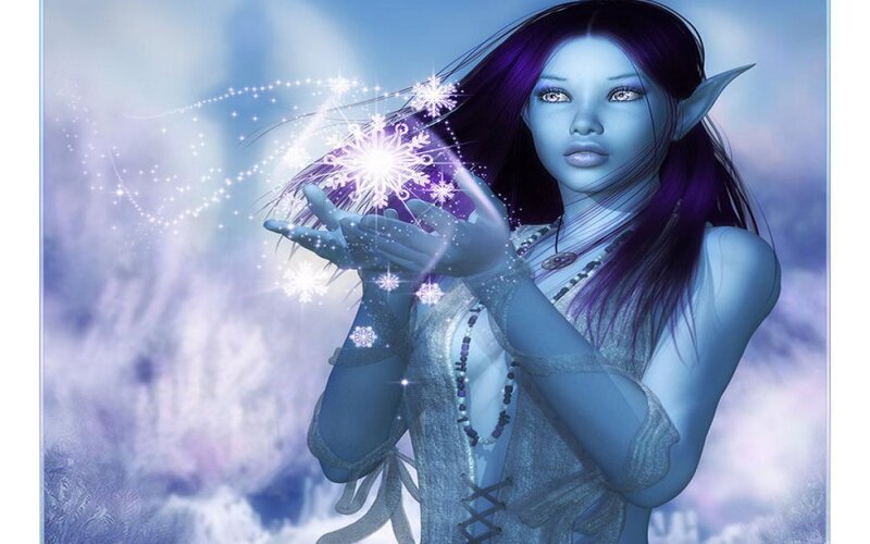 Elf Woman with Snowflakes — Blue