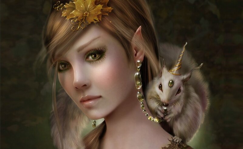 Elf Woman with Squirrel — Brown
