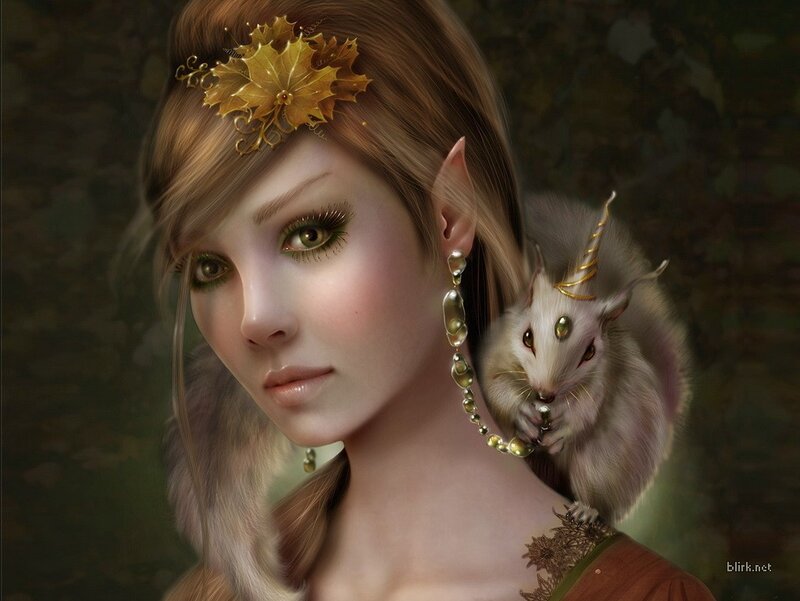 elf woman with squirrel companion