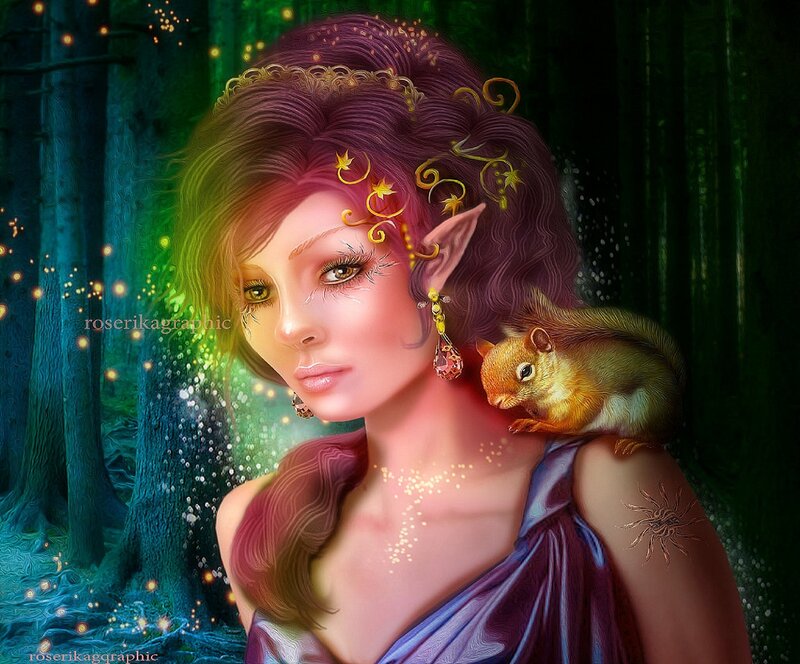 Elf Woman with Squirrel — Purple