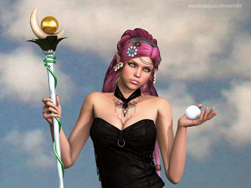 Elf Woman with Staff — Black