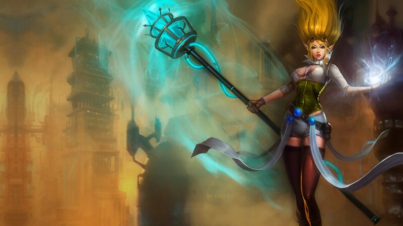 Elf Woman with Staff — Blue, Dramatic, Digital Art, Magic, City, Yellow