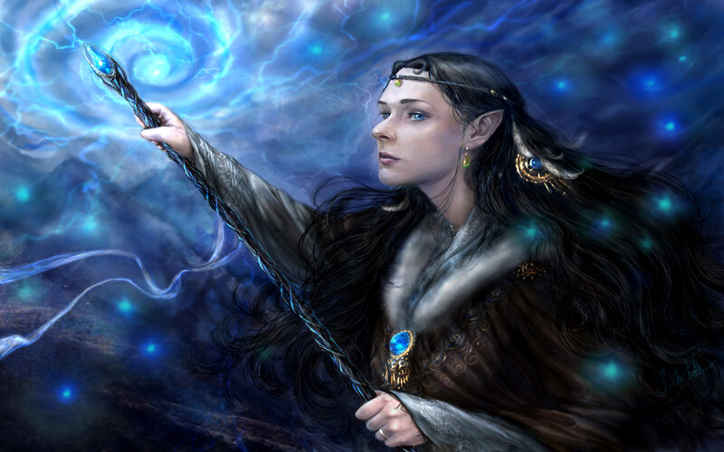 Elf Woman with Staff — Blue, Dramatic