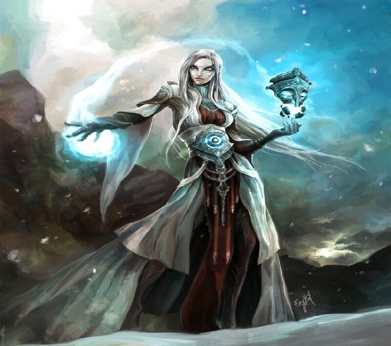 Elf Woman with Staff — Blue, Dramatic, Winter, Digital Art, Magic