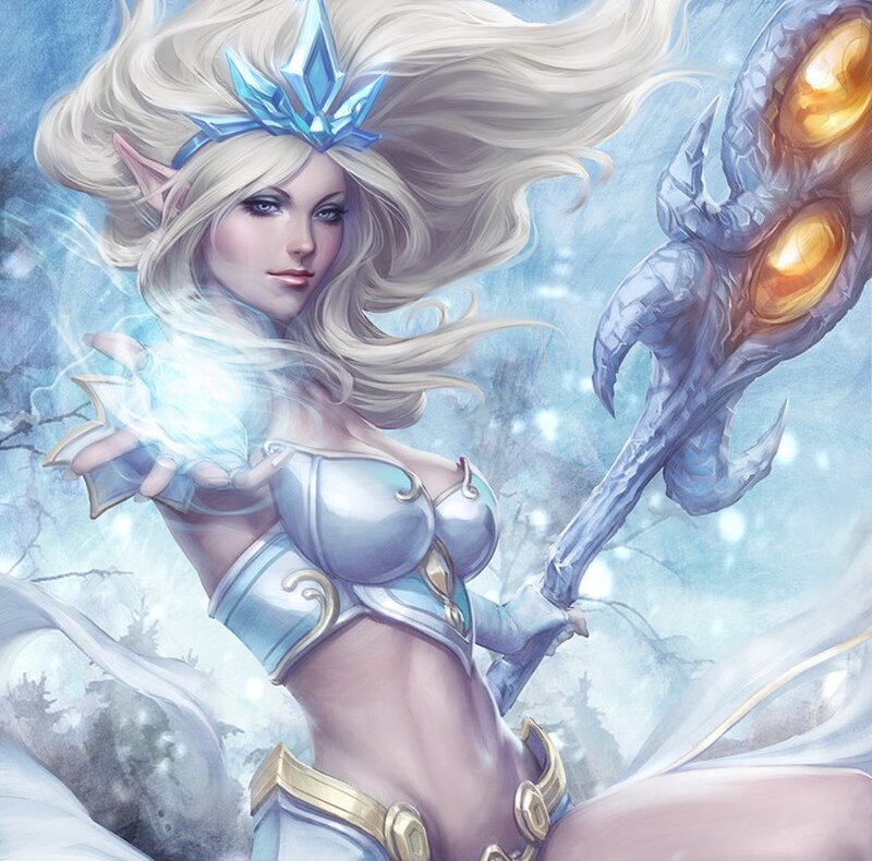Elf Woman with Staff — Blue, Dramatic, Winter, Digital Art