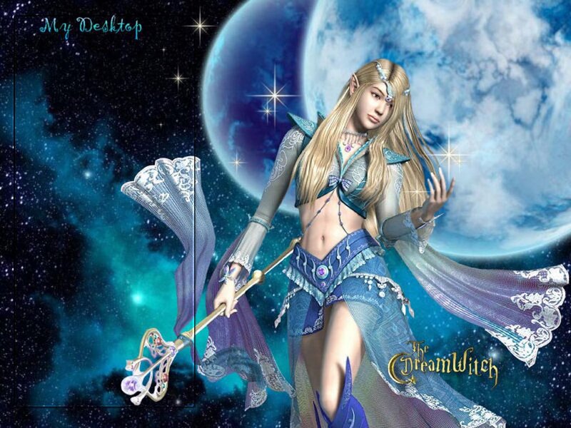 Elf Woman with Staff — Blue, Fantasy