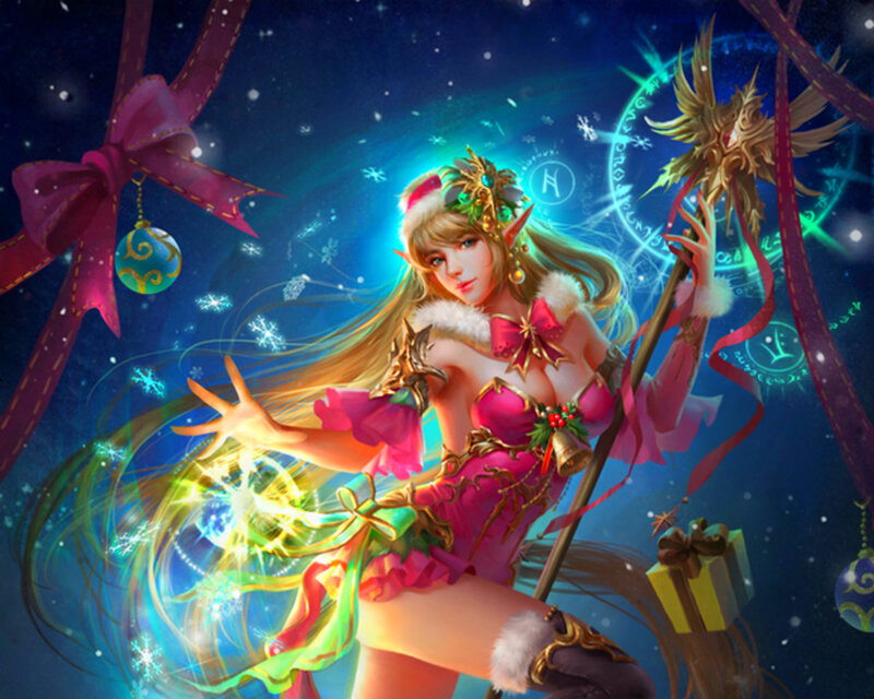 Elf Woman with Staff — Blue, Magical