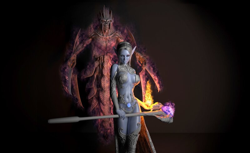 Elf Woman with Staff — Gray