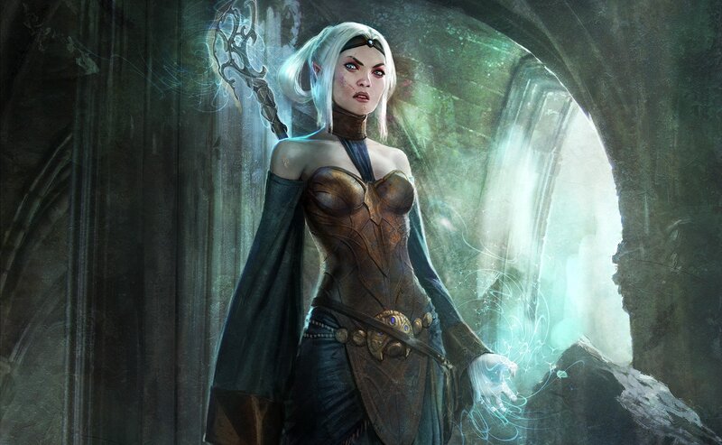 Elf Woman with Staff — Green, Dramatic, Digital Art, Magic