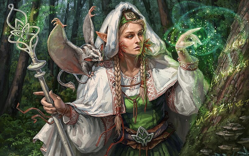 Elf Woman with Staff — Green, Serene