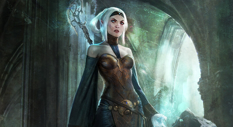 Elf Woman with Staff — Green