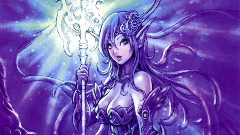 Elf Woman with Staff — Purple, Dramatic, Digital Art