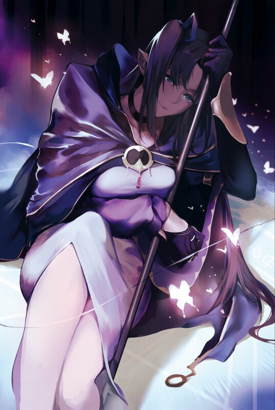 Elf Woman with Staff — Purple, Dramatic, Night, Digital Art, Butterflies