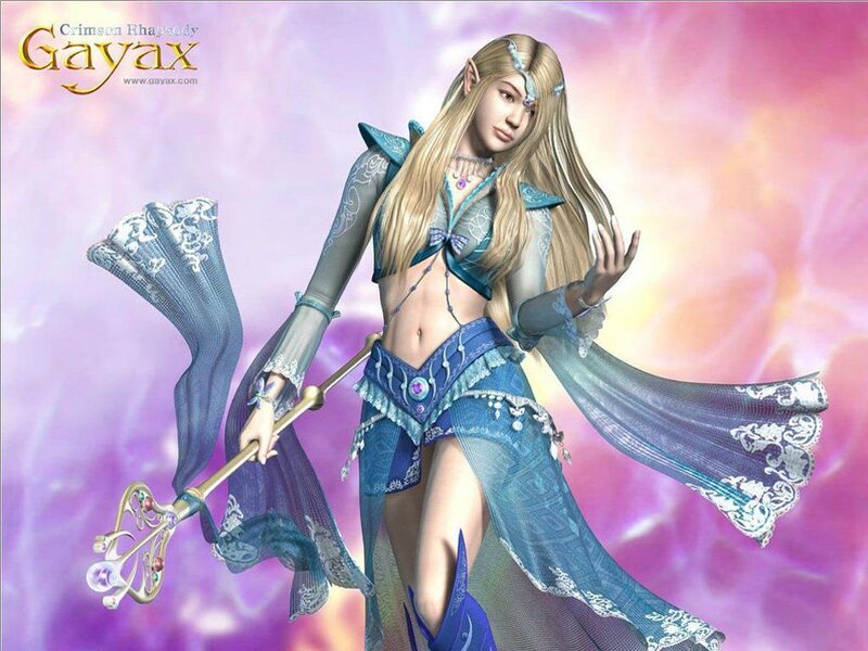 Elf Woman with Staff — Purple, Fantasy, 3d Render, Blue Outfit