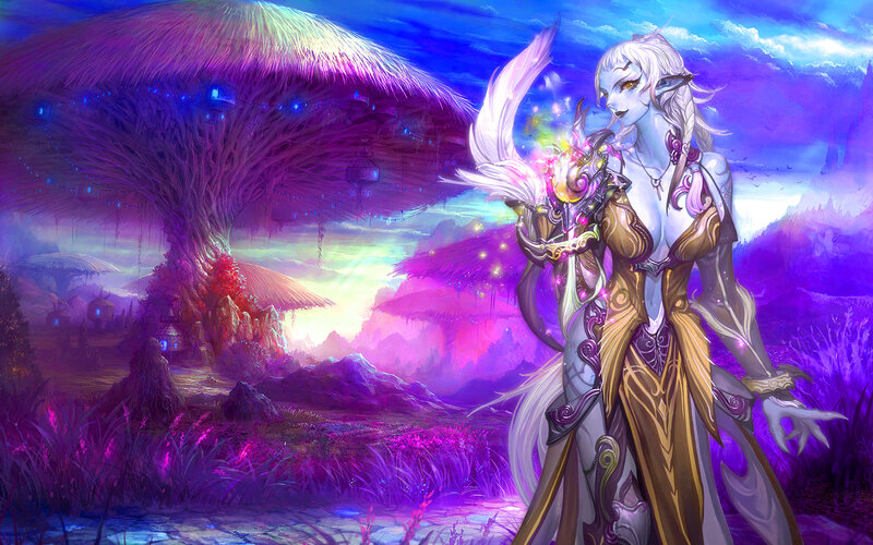 Elf Woman with Staff — Purple, Magical