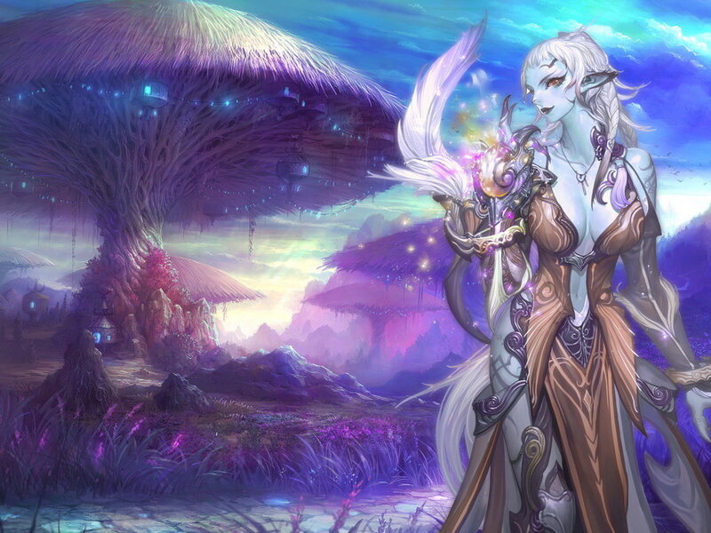 Elf Woman with Staff — Purple