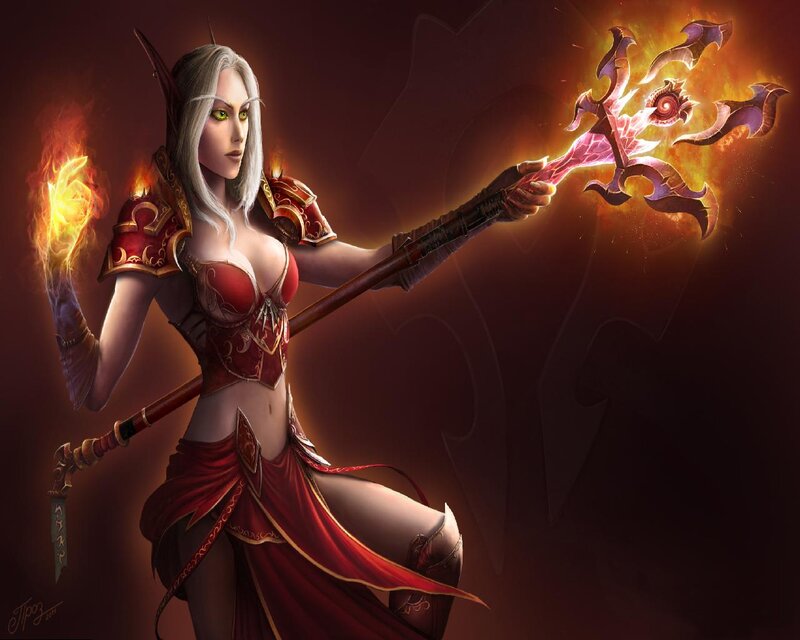 Elf Woman with Staff — Red, Dramatic