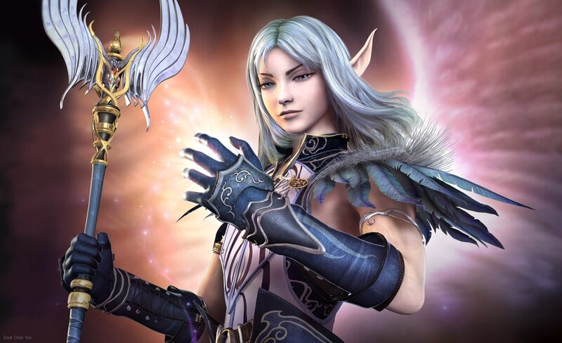 Elf Woman with Staff — Silver, Dramatic