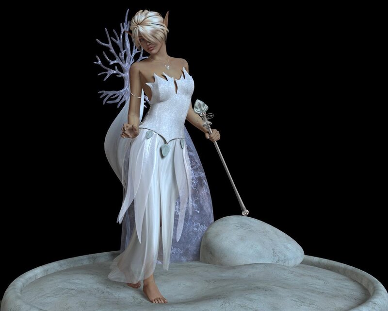 Elf Woman with Staff — White, Serene, 3d Render