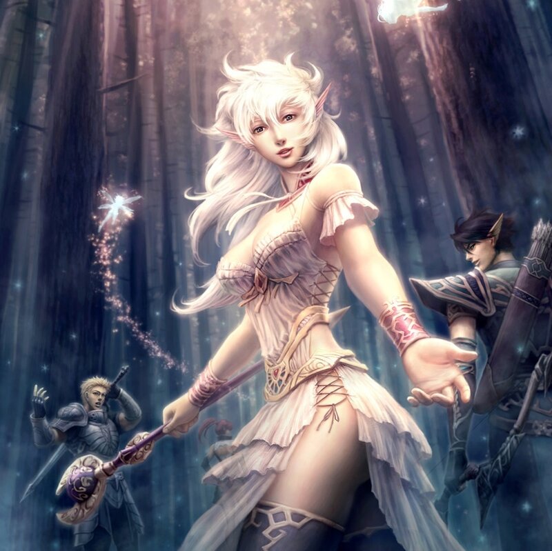 Elf Woman with Staff — White