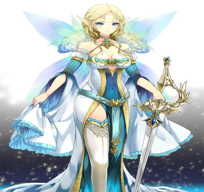 Elf Woman with Sword — Blue, Serene