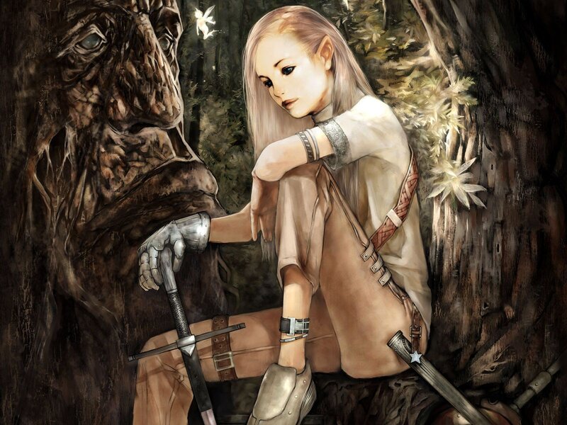 Elf Woman with Sword — Brown, Dramatic, Digital Art