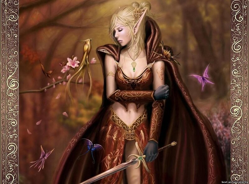 Elf Woman with Sword — Brown