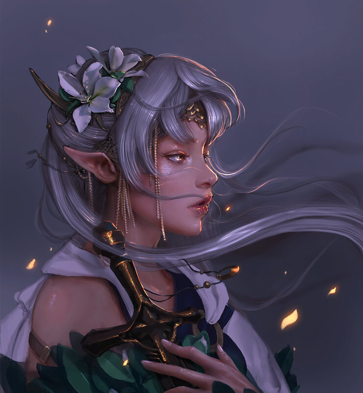 Elf Woman with Sword — Gray