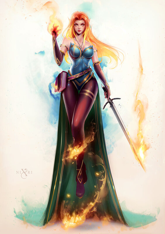 Elf Woman with Sword — Green, Dramatic