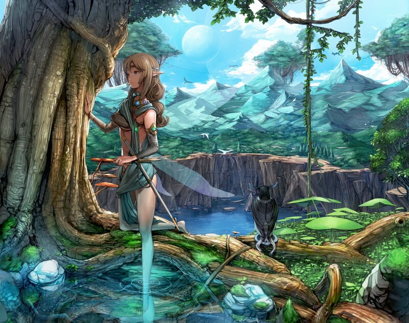 Elf Woman with Sword — Green, Serene